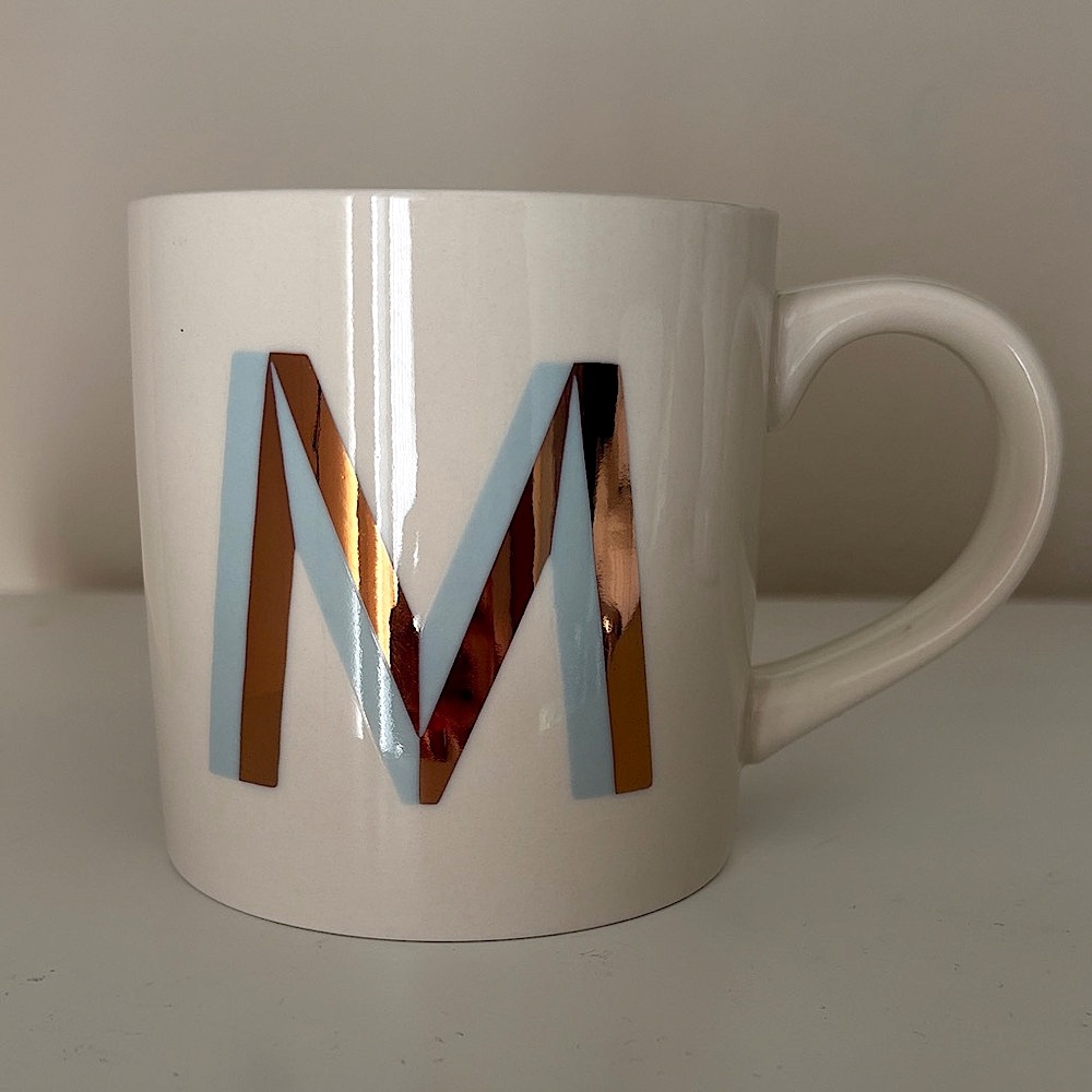 NWT Opal House Monogram M Coffee Mug Metallic Gold Letter Initial